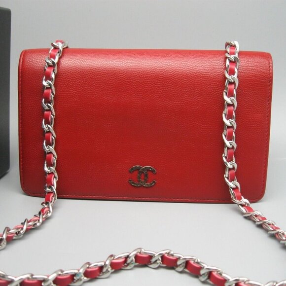 Vintage Chanel Red Caviar Leather Long Bag Wallet - Picture 1 of 16